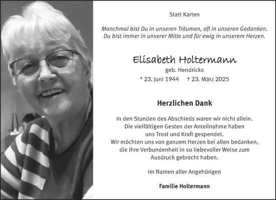 Traueranzeige von Elisabeth Holtermann von NNA