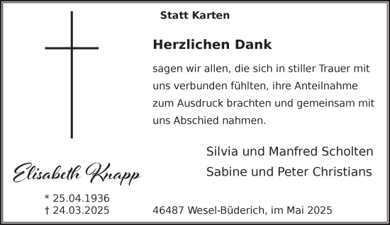 Traueranzeige von Elisabeth Knapp von NNA