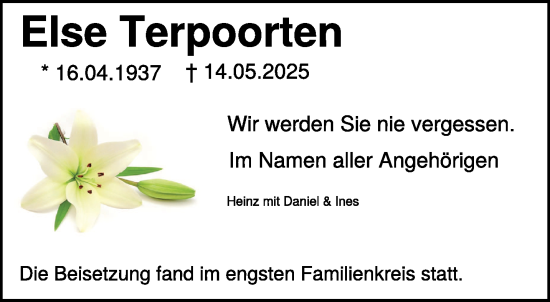 Traueranzeige von Else Terpoorten von NNA