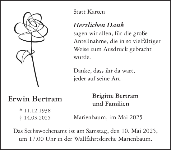 Traueranzeige von Erwin Bertram von NNA
