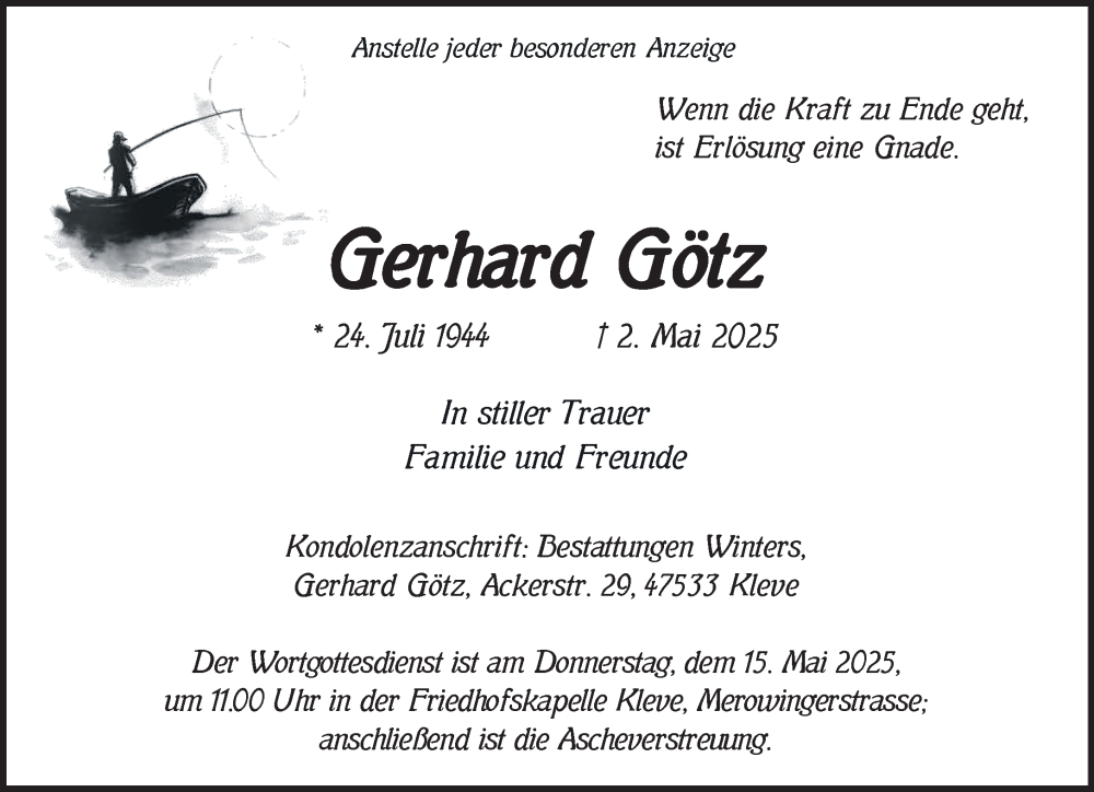  Traueranzeige für Gerhard Götz vom 10.05.2025 aus NNA