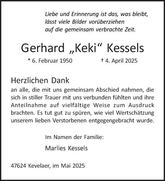 Traueranzeige von Gerhard Kessels von NNA
