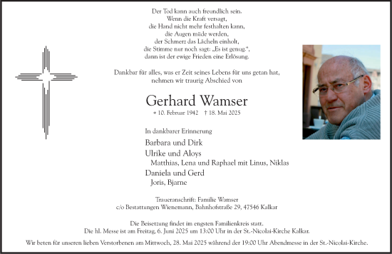 Traueranzeige von Gerhard Wamser von NNA