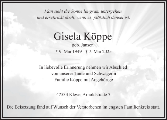 Traueranzeige von Gisela Köppe von NNA