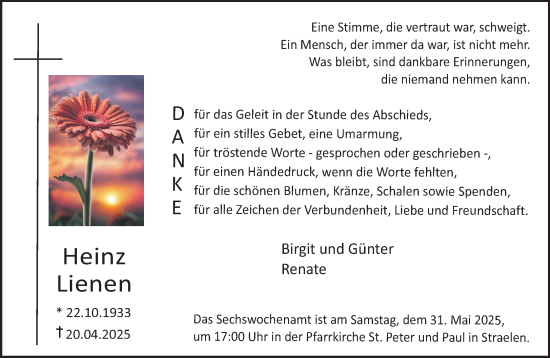 Traueranzeige von Heinz Lienen von NNA