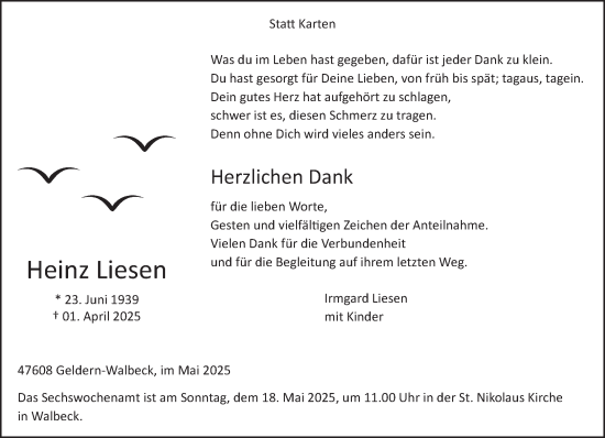 Traueranzeige von Heinz Liesen von NNA