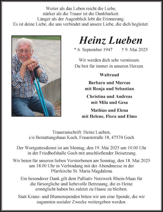 Traueranzeige von Heinz Lueben von NNA