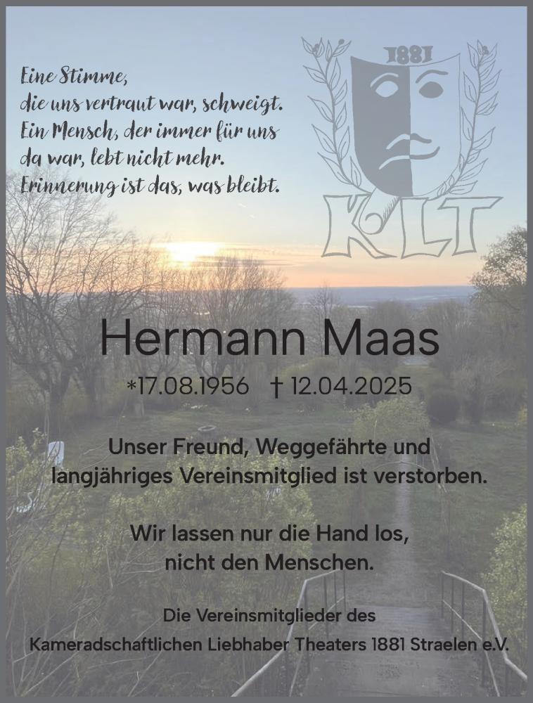  Traueranzeige für Hermann Maas vom 10.05.2025 aus NNA