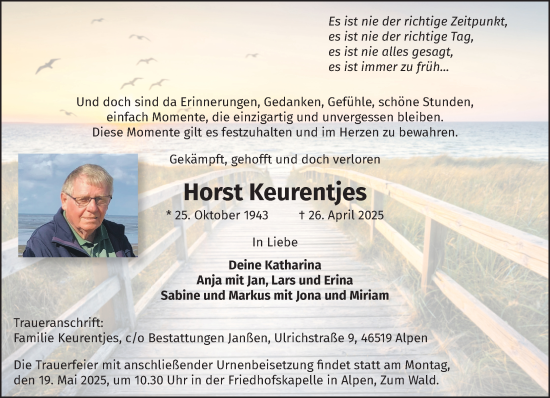 Traueranzeige von Horst Keurentjes von NNA