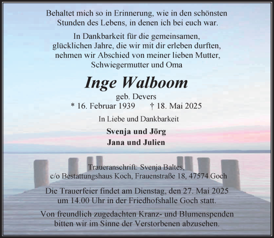 Traueranzeige von Inge Walboom von NNA