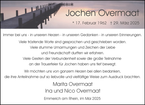 Traueranzeige von Jochen Overmaat von NNA