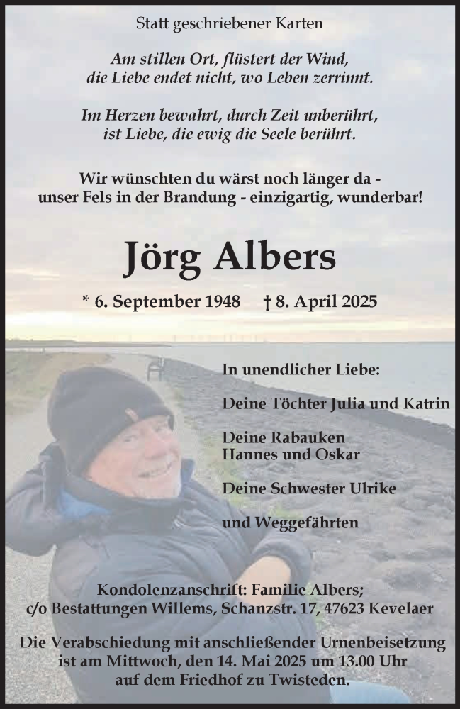  Traueranzeige für Jörg Albers vom 03.05.2025 aus NNA