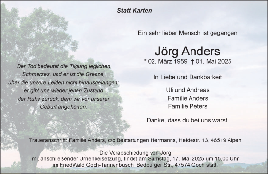 Traueranzeige von Jörg Anders von NNA