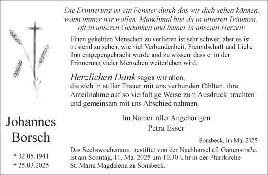 Traueranzeige von Johannes Borsch von NNA