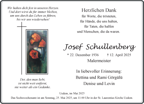 Traueranzeige von Josef Schullenberg von NNA