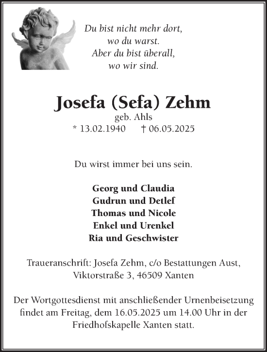 Traueranzeige von Josefa Zehm von NNA