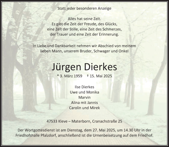 Traueranzeige von Jürgen Dierkes von NNA