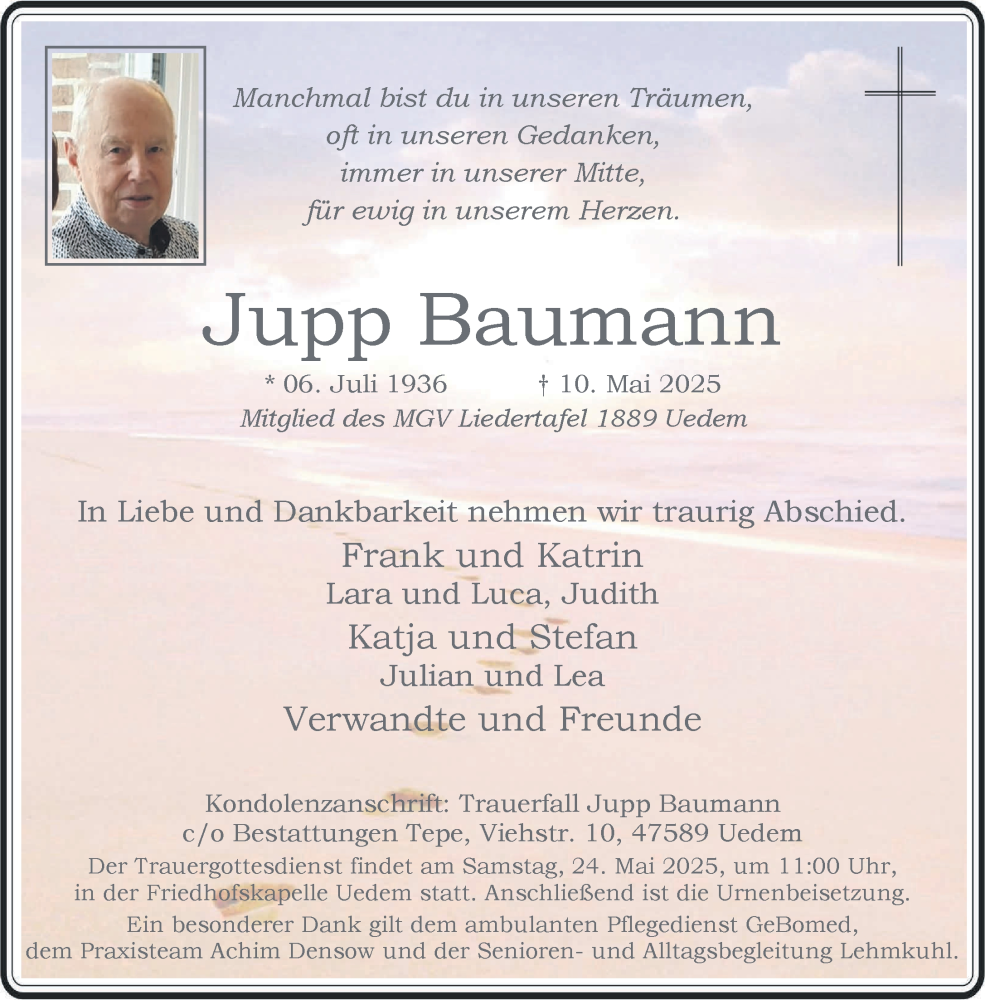  Traueranzeige für Jupp Baumann vom 17.05.2025 aus NNA