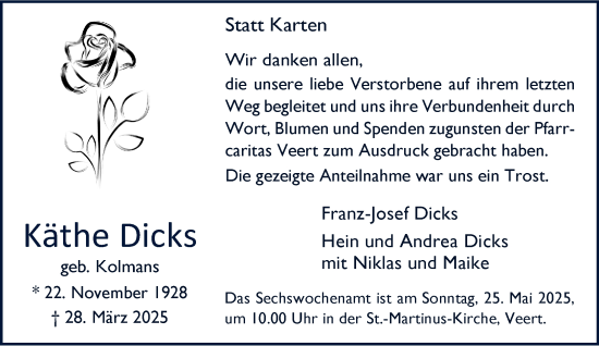 Traueranzeige von Käthe Dicks von NNA