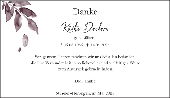 Traueranzeige von Käthi Deckers von NNA