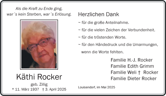 Traueranzeige von Käthi Rocker von NNA