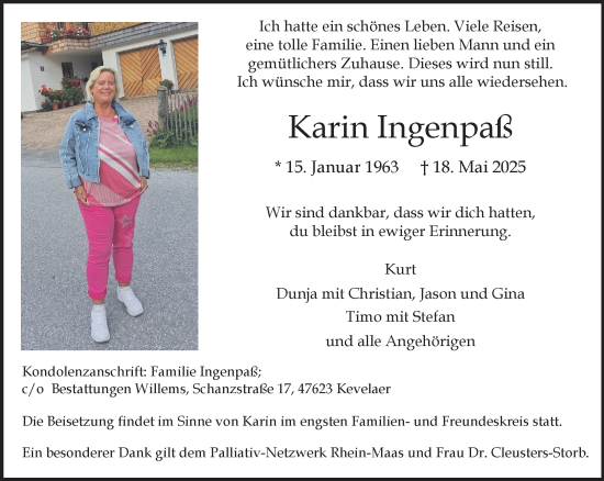 Traueranzeige von Karin Ingenpaß von NNA