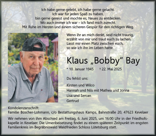 Traueranzeige von Klaus Bay von NNA