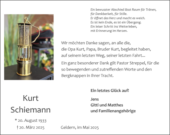 Traueranzeige von Kurt Schiemann von NNA