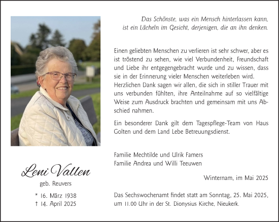 Traueranzeige von Leni Vallen von NNA