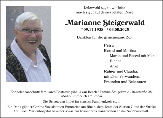 Traueranzeige von Marianne Steigerwald von NNA