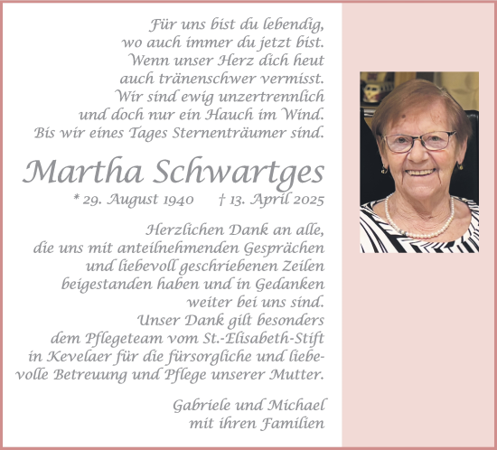 Traueranzeige von Martha Schwartges von NNA