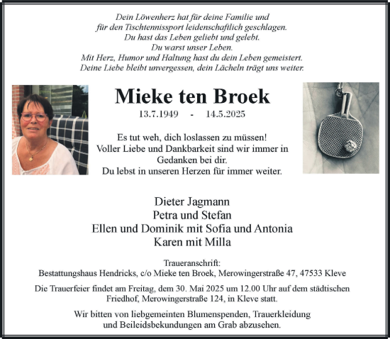 Traueranzeige von Mieke ten Broek von NNA