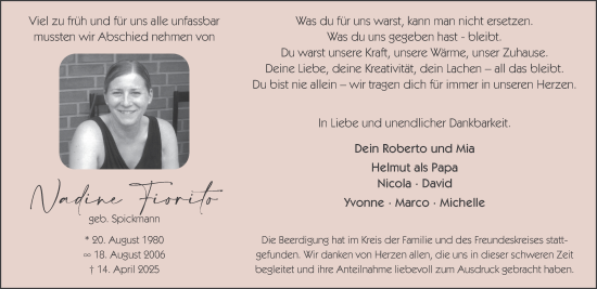Traueranzeige von Nadine Fiorito von NNA