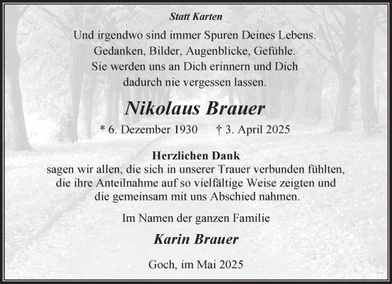 Traueranzeige von Nikolaus Brauer von NNA