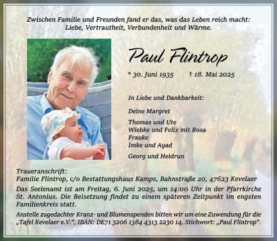 Traueranzeige von Paul Flintrop von NNA