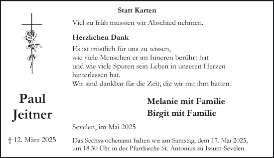 Traueranzeige von Paul Jeitner von NNA