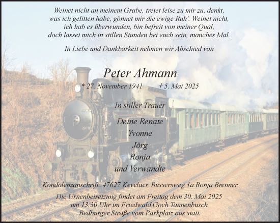 Traueranzeige von Peter Ahmann von NNA