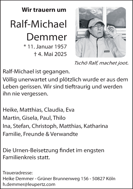 Traueranzeige von Ralf-Michael Demmer von NNA