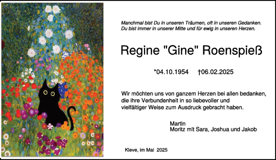 Traueranzeige von Regine Roenspiel von NNA