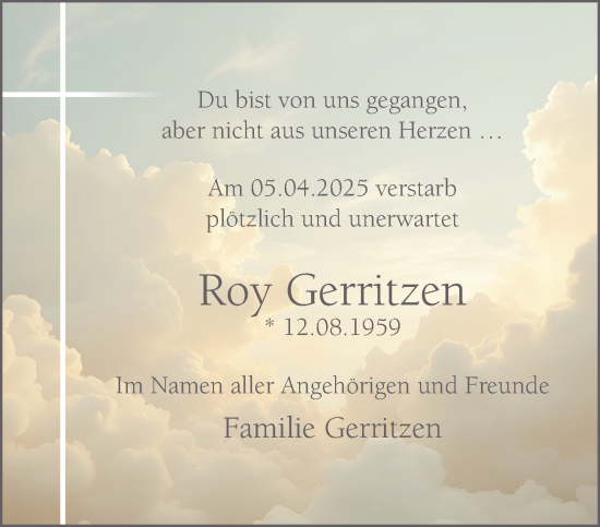 Traueranzeige von Roy Gerritzen von NNA