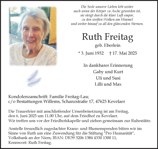Traueranzeige von Ruth Freitag von NNA