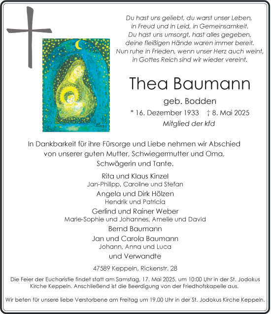Traueranzeige von Thea Baumann von NNA