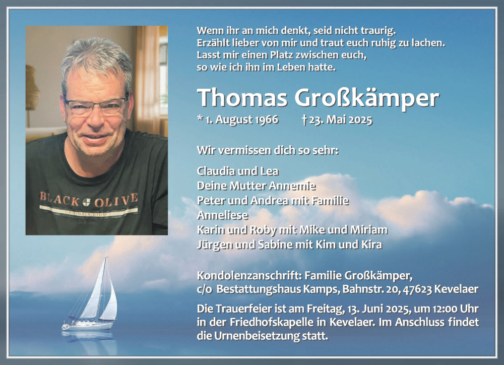  Traueranzeige für Thomas Großkämper vom 31.05.2025 aus NNA