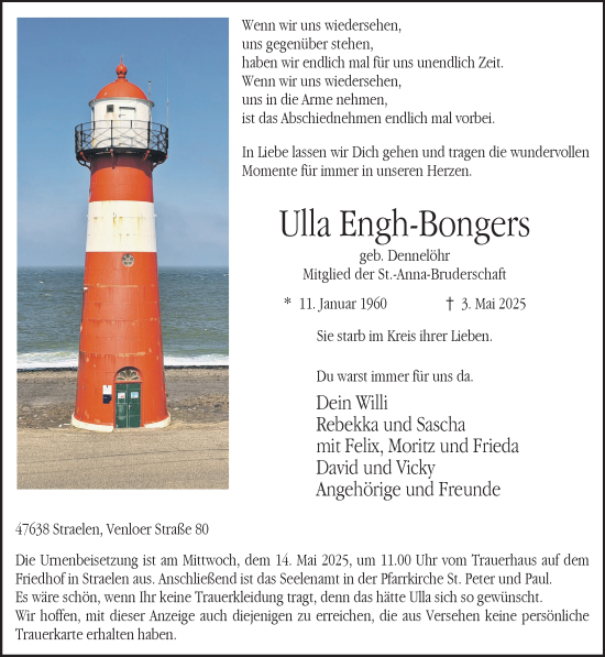 Traueranzeige von Ulla Engh-Bongers von NNA