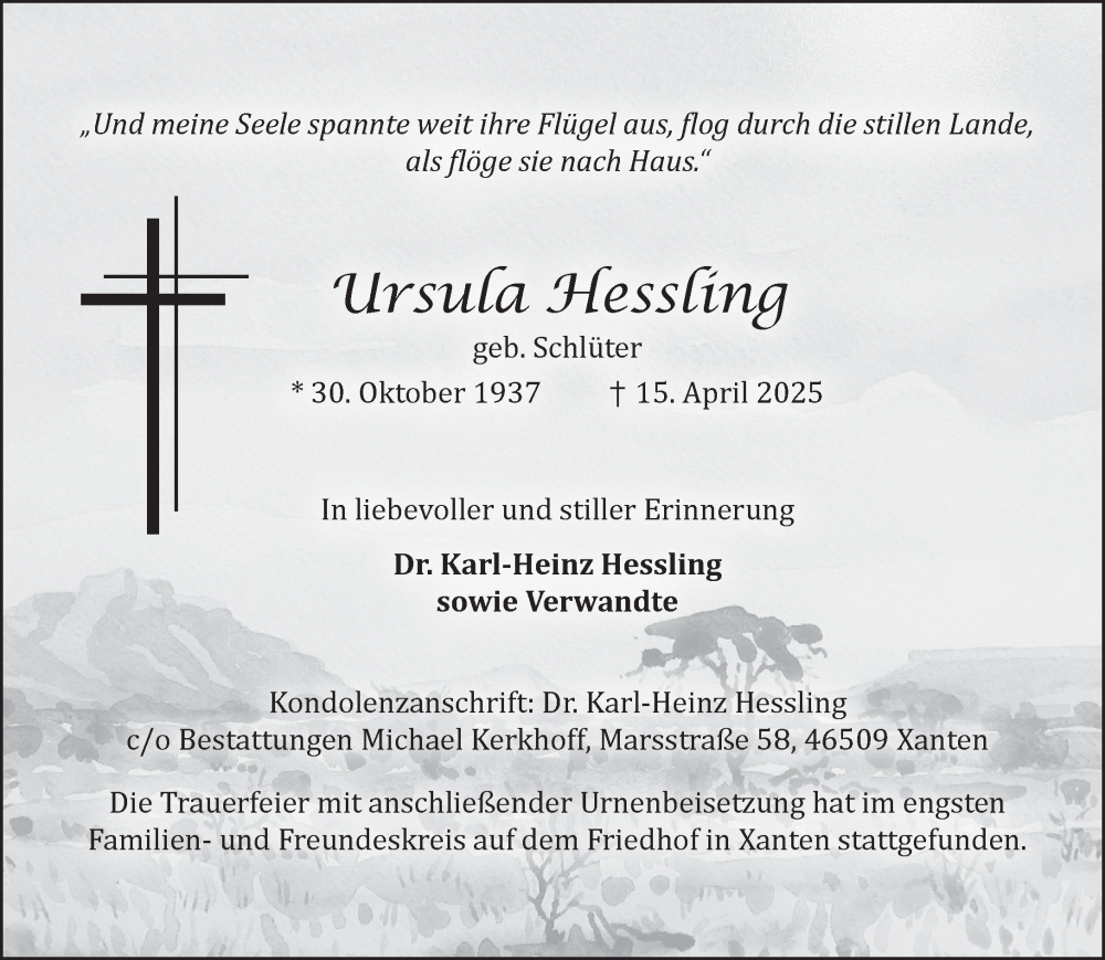  Traueranzeige für Ursula Hessling vom 03.05.2025 aus NNA