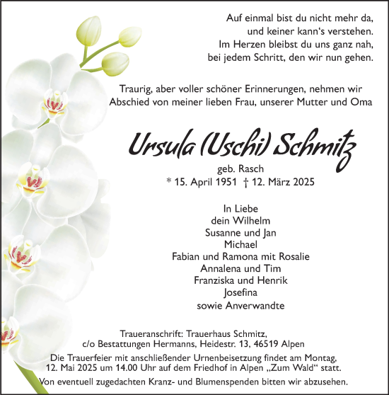 Traueranzeige von Ursula Schmitz von NNA