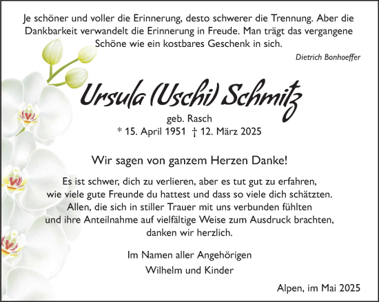 Traueranzeige von Ursula Schmitz von NNA