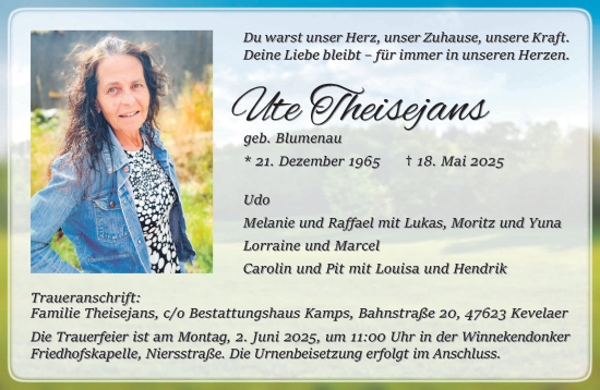 Traueranzeige von Ute Theisejans von NNA