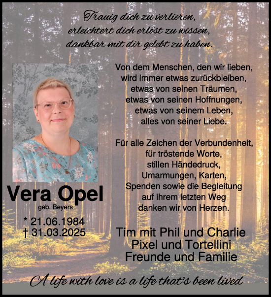 Traueranzeige von Vera Opel von NNA