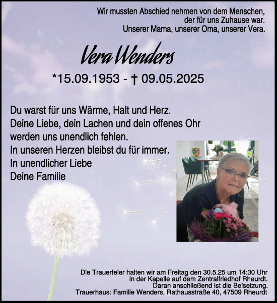 Traueranzeige von Vera Wenders von NNA